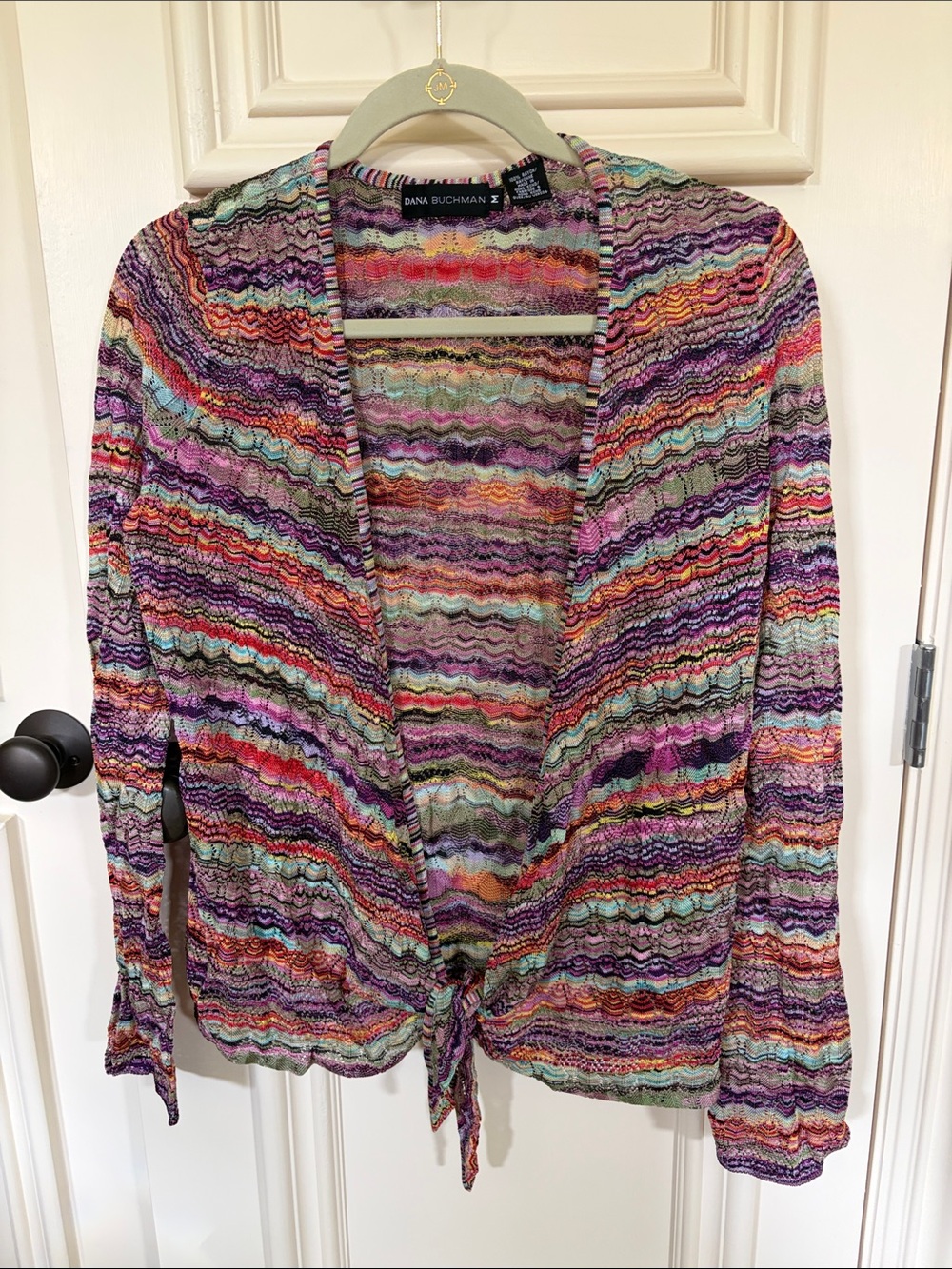 Dana Buchman Purple Multicolor Wavy Stripe Tie-Front Cardigan